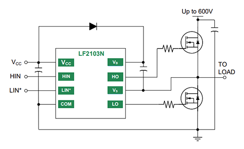 Schéma du circuit d'application - IXYS Pilote de grille demi-pont LF2103N